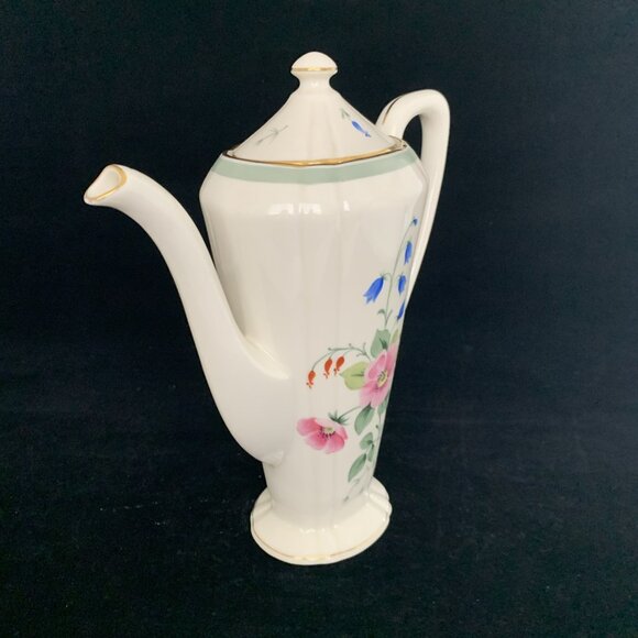 Frederik Lunning E Challinor Porcelain Coffee Pot w/ Lid 7.5" Floral Design Vtg - Picture 6 of 12